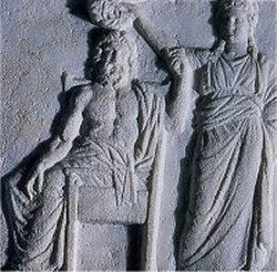 bas-relief d'Athenes, 4eme siecle avant Jesus-Christ, la Democratie couronne le peuple